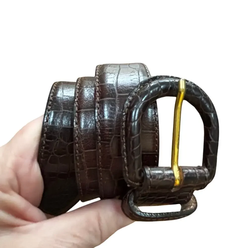 Banana Republic Brown Leather Belt Size 32 Made in Italy moc croc covered buckle